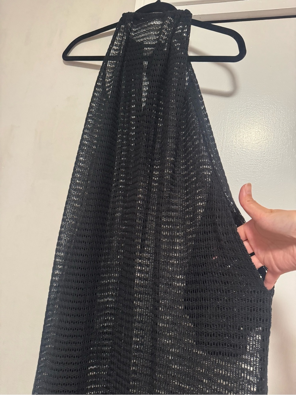 Haute Hippie Black Open-Weave Crochet Shell